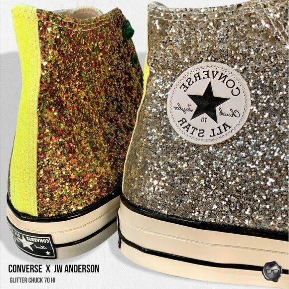 NEW CONVERSE x JW ANDERSON GLITTER CHUCK 70 HIGH SNEAKER IN GOLD / SILVER - Picture 7 of 15